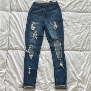 High-waisted Distressed Skinny Jeans